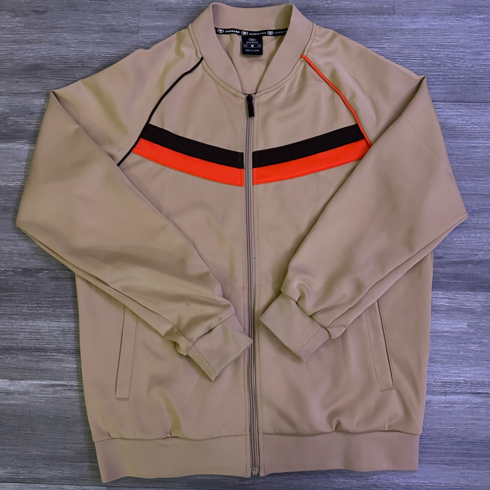 Jian Wang Size Large Men's Retro Zip Up Striped